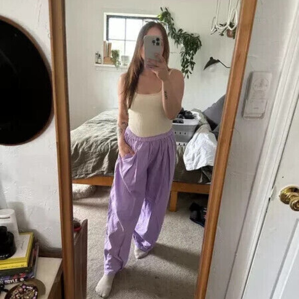 Free People To The Sky Cord Parachute Pants Purple Low-rise Smocked XS